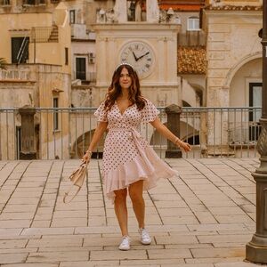 Eliza J Polka Dot Faux Wrap Dress